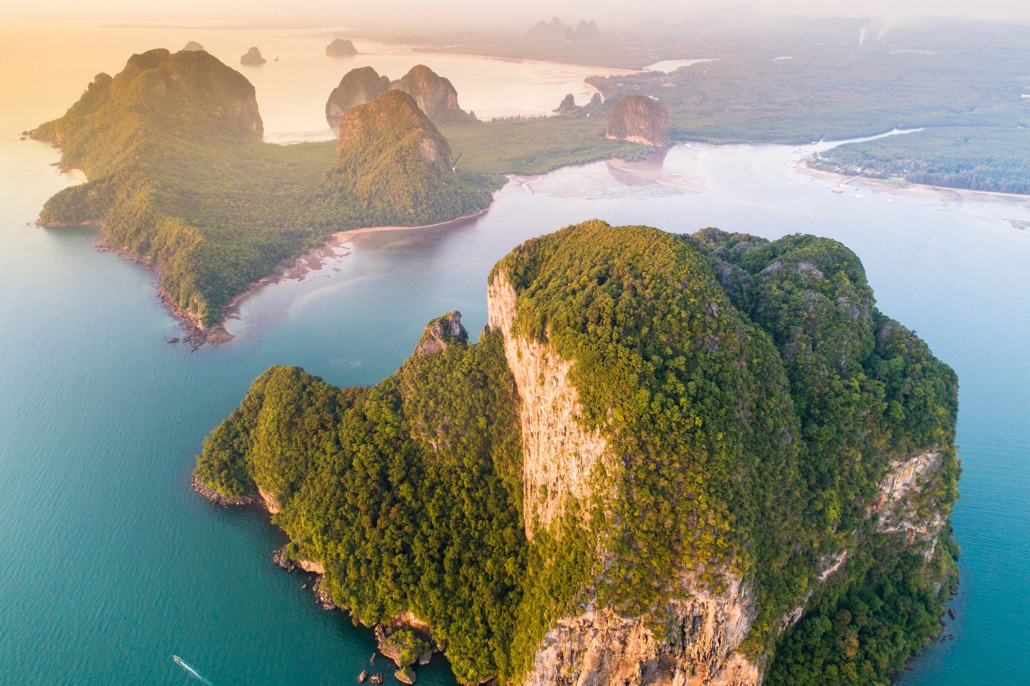 Aerial view of tropical coastline in southern Thailand