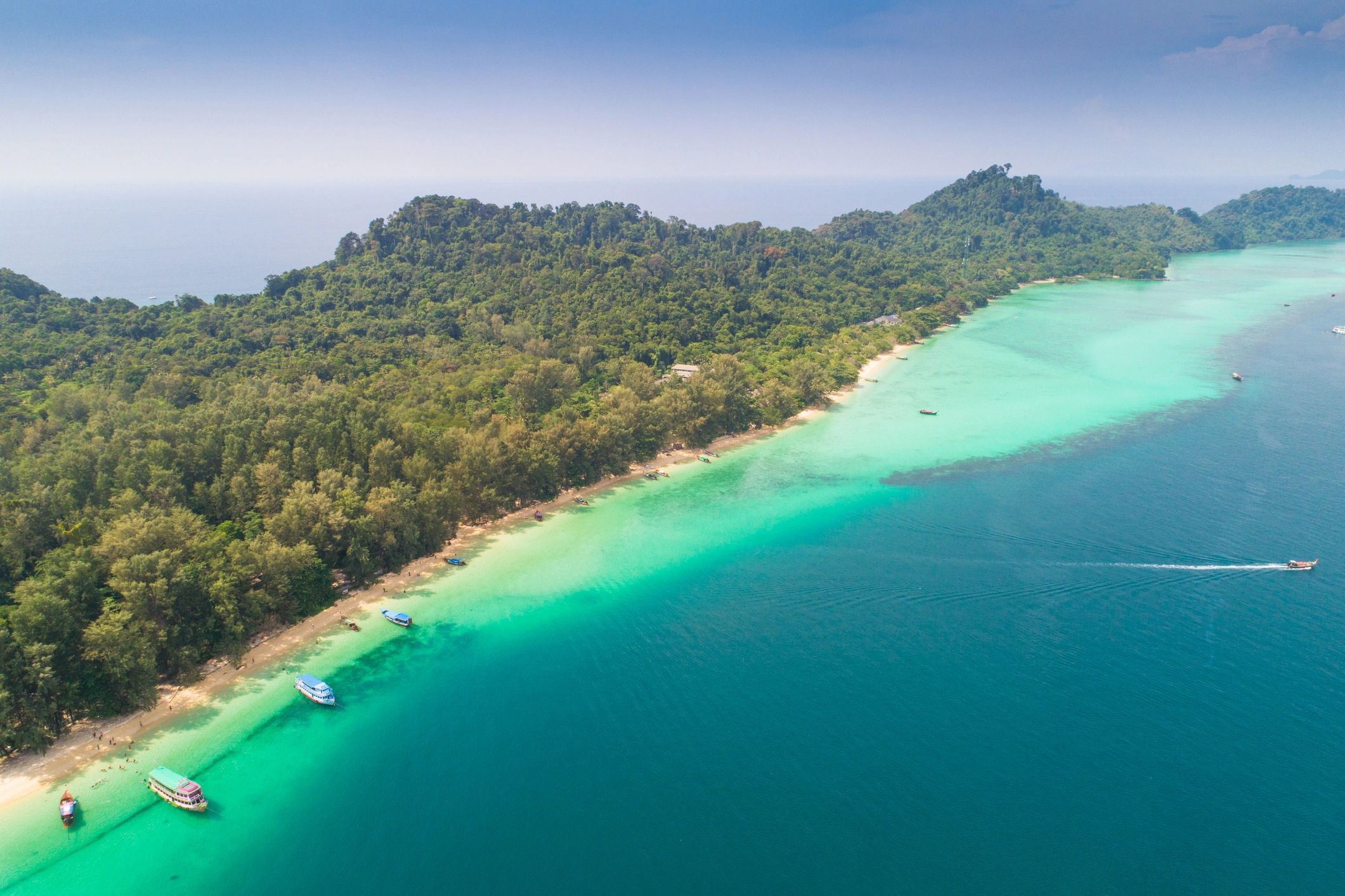 Aerial view of a tropical beach in Phuket, Thailand