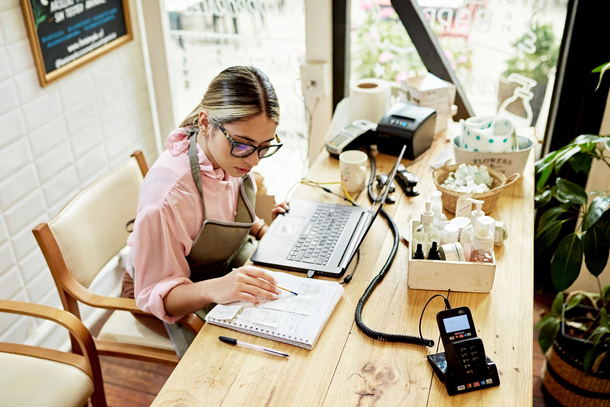 Person working on a laptop and planning