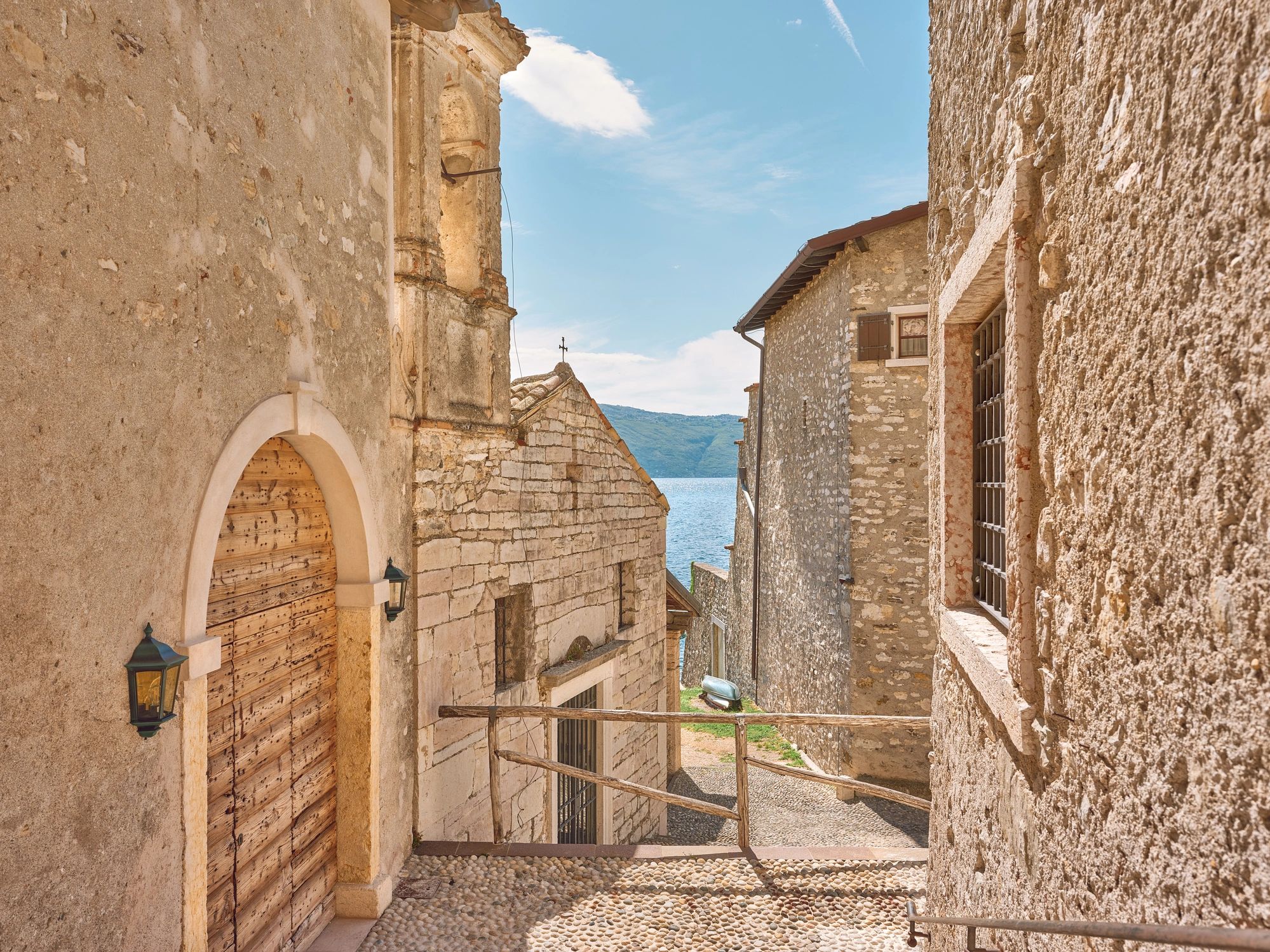 Cobbled alley in Gargnano on Lake Garda, Italy