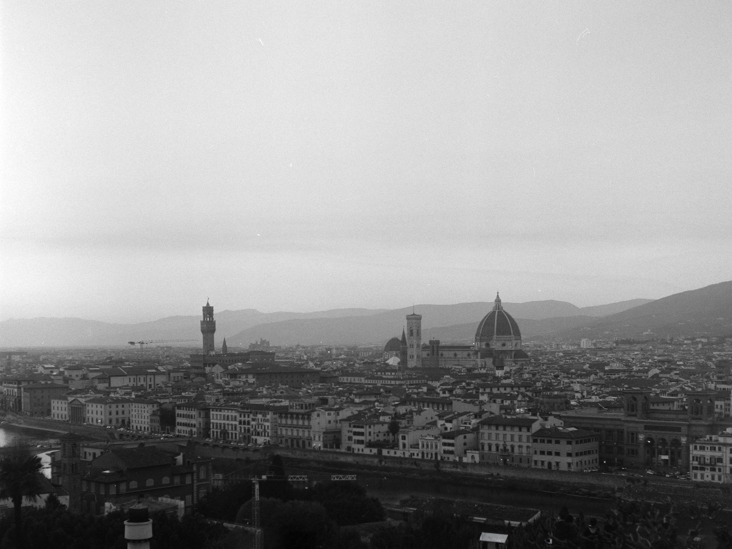 Florence cityscape with Duomo in black and white