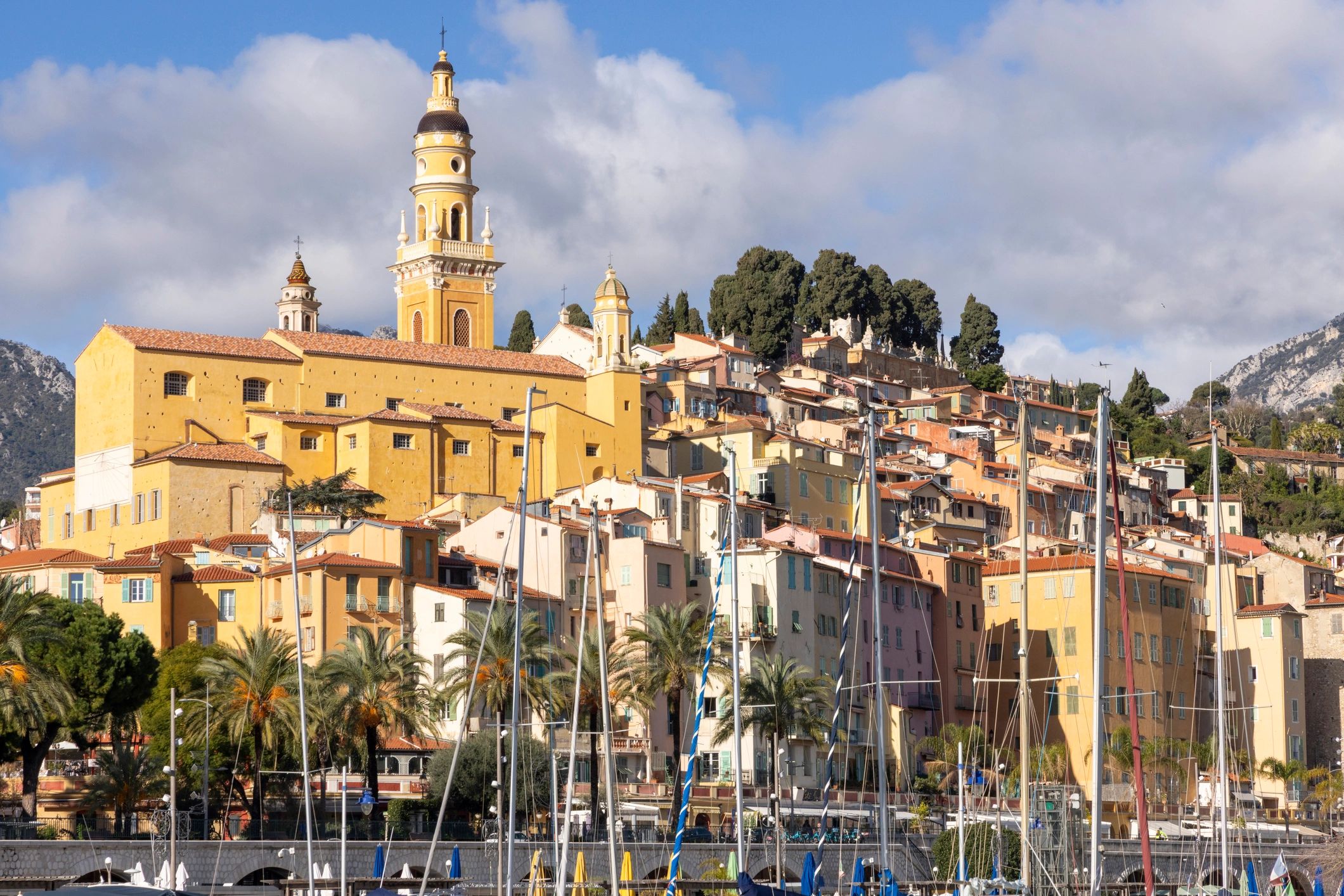 Colourful old town buildings on the French Riviera near Nice