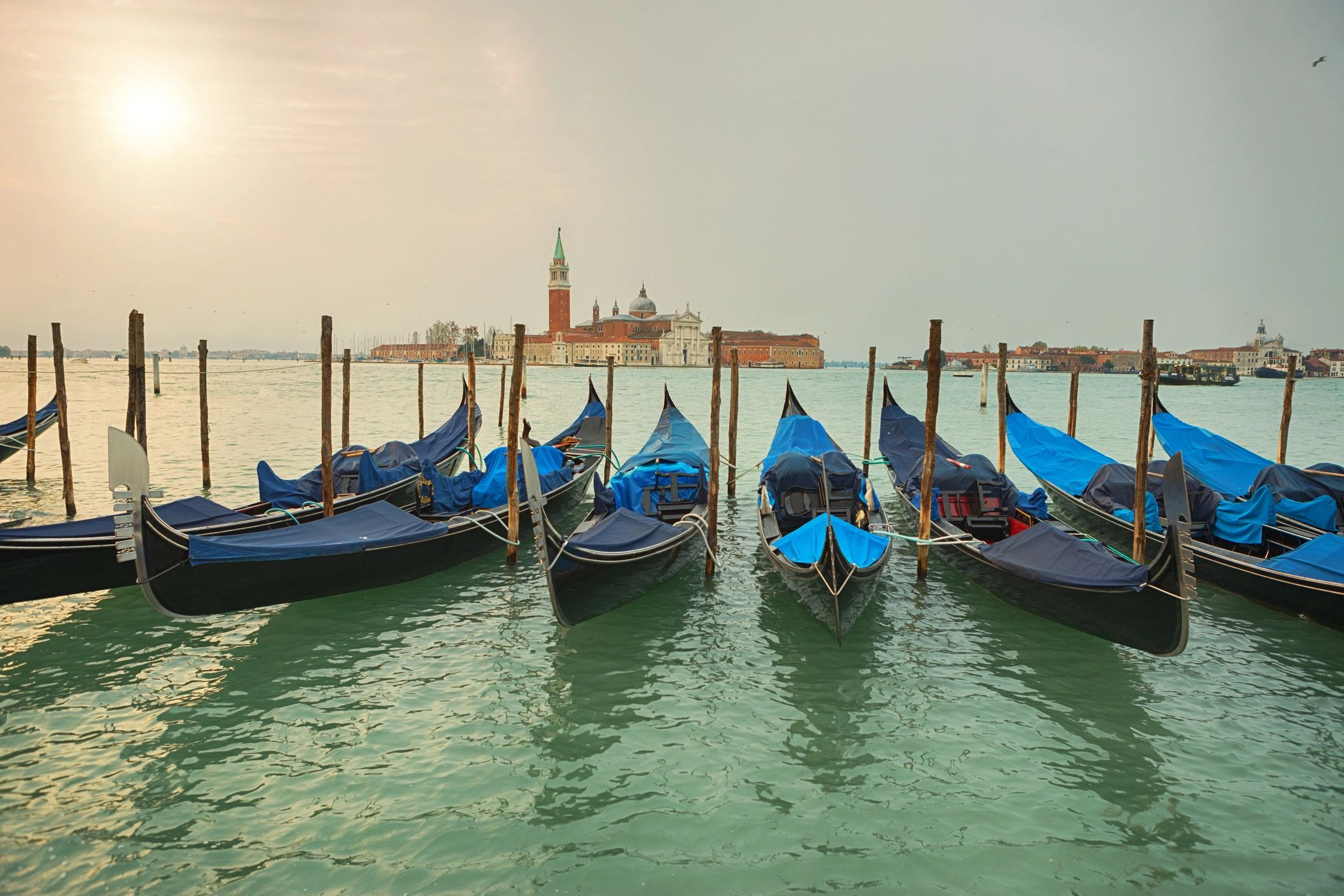 Church of San Giorgio Maggiore and gondolas in Venice, Italy